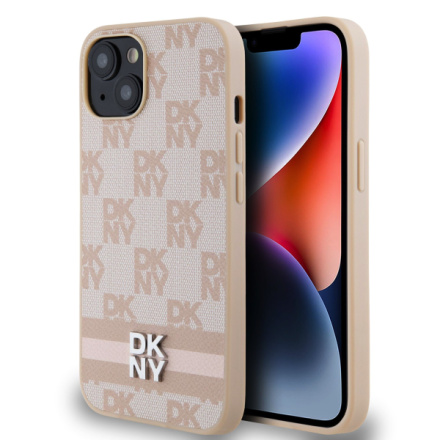 DKNY PU Leather Checkered Pattern and Stripe Zadní Kryt pro iPhone 13 Pink, DKHCP13MPCPTSSP