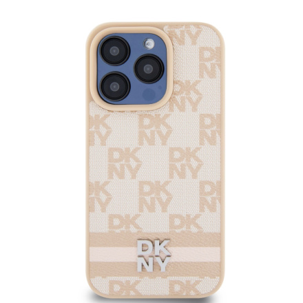 DKNY PU Leather Checkered Pattern and Stripe Zadní Kryt pro iPhone 13 Pro Pink, DKHCP13LPCPTSSP