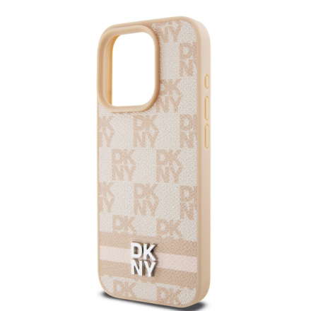 DKNY PU Leather Checkered Pattern and Stripe Zadní Kryt pro iPhone 13 Pro Max Pink, DKHCP13XPCPTSSP