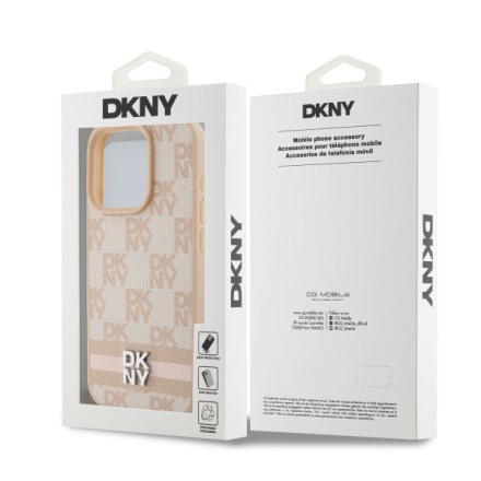 DKNY PU Leather Checkered Pattern and Stripe Zadní Kryt pro iPhone 13 Pro Max Pink, DKHCP13XPCPTSSP