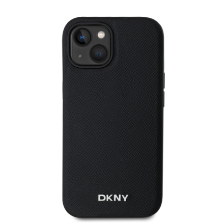 DKNY PU Leather Silver Metal Logo Magsafe Zadní Kryt pro iPhone 14 Black, DKHMP14SPGHLMK