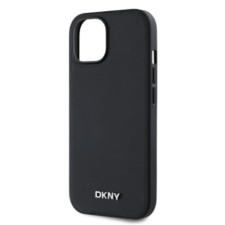 DKNY PU Leather Silver Metal Logo Magsafe Zadní Kryt pro iPhone 14 Black, DKHMP14SPGHLMK