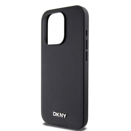 DKNY PU Leather Silver Metal Logo Magsafe Zadní Kryt pro iPhone 15 Pro Max Black, DKHMP15XPGHLMK