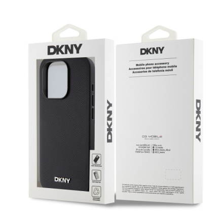 DKNY PU Leather Silver Metal Logo Magsafe Zadní Kryt pro iPhone 15 Pro Max Black, DKHMP15XPGHLMK