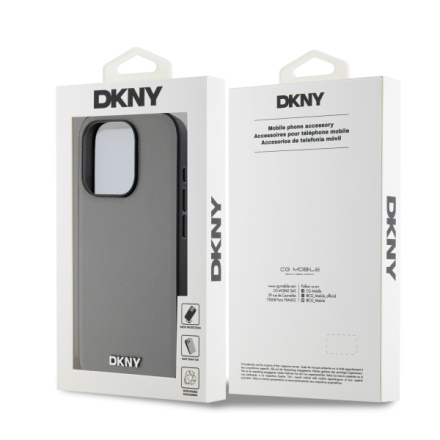 DKNY PU Leather Silver Metal Logo Magsafe Zadní Kryt pro iPhone 15 Pro Grey, DKHMP15LPGHLMS