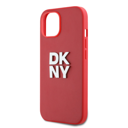 DKNY PU Leather Stack Logo Wrist Strap Zadní Kryt pro iPhone 13 Red, DKHCP13MPBSWSP