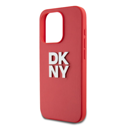 DKNY PU Leather Stack Logo Wrist Strap Zadní Kryt pro iPhone 15 Pro Red, DKHCP15LPBSWSP