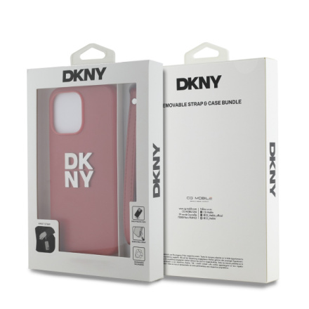 DKNY PU Leather Stack Logo Wrist Strap Zadní Kryt pro iPhone 15 Pro Max Red, DKHCP15XPBSWSP