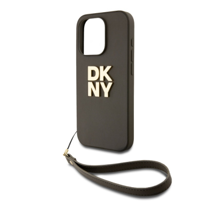 DKNY PU Leather Stack Logo Wrist Strap Zadní Kryt pro iPhone 15 Pro Max Brown, DKHCP15XPBSWSA