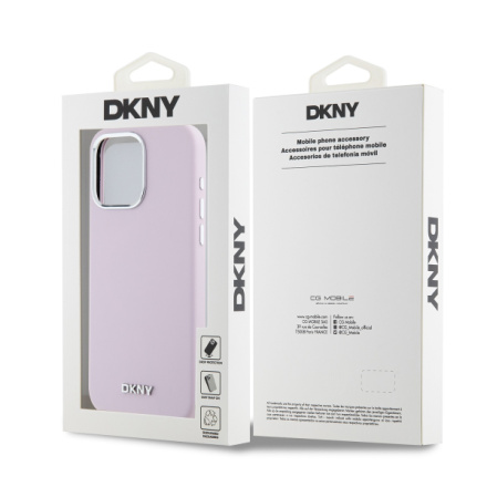DKNY Liquid Silicone Silver Metal Logo Magsafe Zadní Kryt pro iPhone 15 Pro Max Pink, DKHMP15XSMCHLP