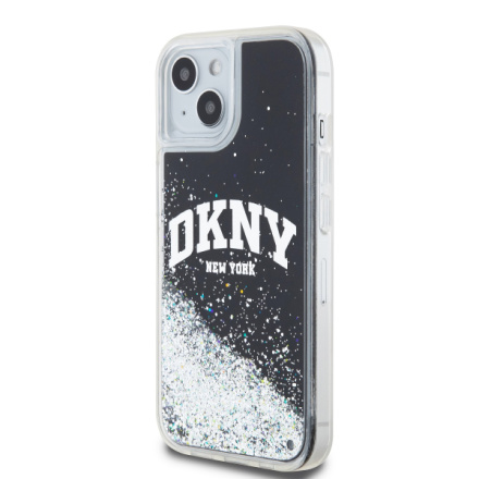 DKNY Liquid Glitter Arch Logo Zadní Kryt pro iPhone 15 Black, DKHCP15SLBNAEK