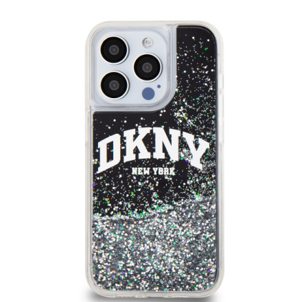 DKNY Liquid Glitter Arch Logo Zadní Kryt pro iPhone 15 Pro Black, DKHCP15LLBNAEK