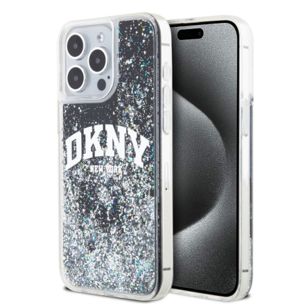 DKNY Liquid Glitter Arch Logo Zadní Kryt pro iPhone 15 Pro Max Black, DKHCP15XLBNAEK