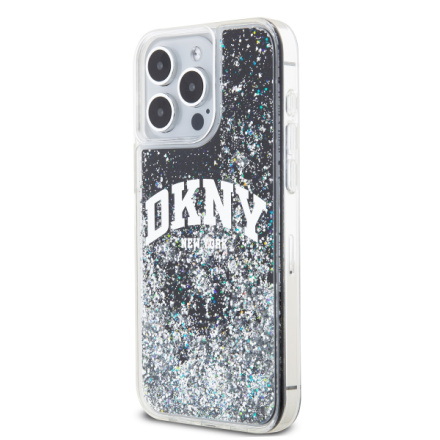 DKNY Liquid Glitter Arch Logo Zadní Kryt pro iPhone 15 Pro Max Black, DKHCP15XLBNAEK