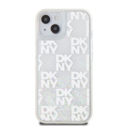 DKNY Liquid Glitter Checkered Pattern Zadní Kryt pro iPhone 15 Transparent, DKHCP15SLCPEPT