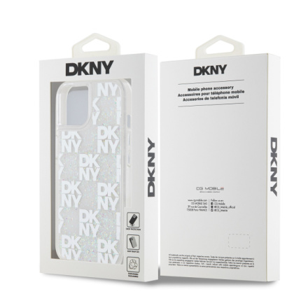 DKNY Liquid Glitter Checkered Pattern Zadní Kryt pro iPhone 15 Transparent, DKHCP15SLCPEPT