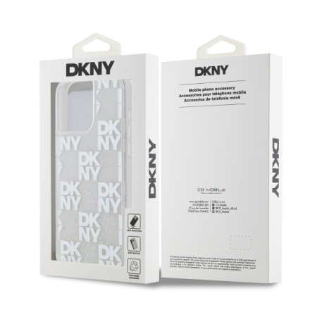 DKNY Liquid Glitter Checkered Pattern Zadní Kryt pro iPhone 15 Pro Max Transparent, DKHCP15XLCPEPT