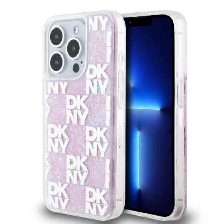 DKNY Liquid Glitter Checkered Pattern Zadní Kryt pro iPhone 15 Pro Pink, DKHCP15LLCPEPP