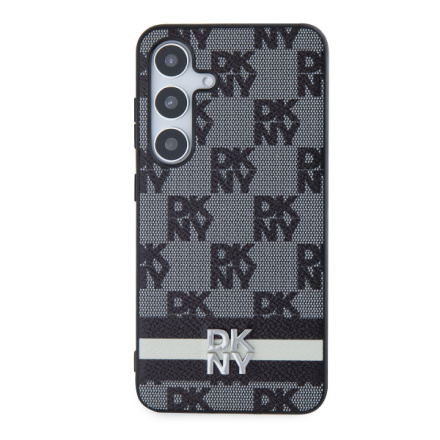 DKNY PU Leather Checkered Pattern and Stripe Zadní Kryt pro Samsung Galaxy S24 Black, DKHCS24SPCPTSSK