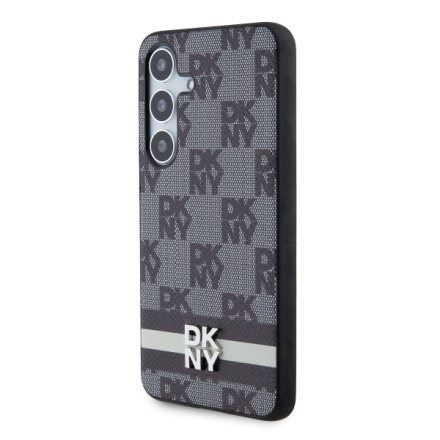 DKNY PU Leather Checkered Pattern and Stripe Zadní Kryt pro Samsung Galaxy S24 Black, DKHCS24SPCPTSSK