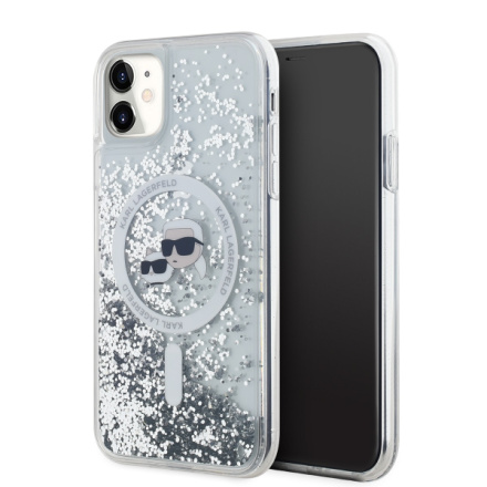 Karl Lagerfeld Liquid Glitter Karl and Choupette Heads Magsafe Zadní Kryt pro iPhone 11 Transparent, KLHMN61LGKCSGH