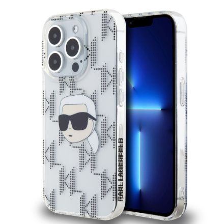 Karl Lagerfeld IML Electroplated Karl Head Zadní Kryt pro iPhone 15 Pro Transparent, KLHCP15LHKLPKHT