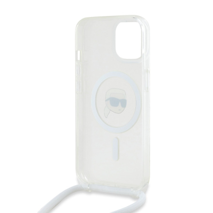 Karl Lagerfeld IML Crossbody Karl Head Magsafe Zadní Kryt pro iPhone 15 Transparent, KLHMP15SHCKHNT