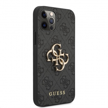 Guess PU 4G Metal Logo Zadní Kryt pro iPhone 12/12 Pro Grey, GUHCP12M4GMGGR