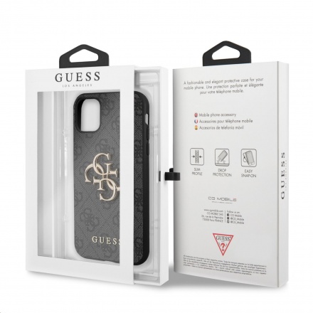 Guess PU 4G Metal Logo Zadní Kryt pro iPhone 11 Grey, GUHCN614GMGGR