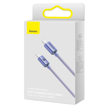 Baseus  Crystal Shine Series Datový Kabel USB-C - USB-C 100W 2m Purple, CAJY000705