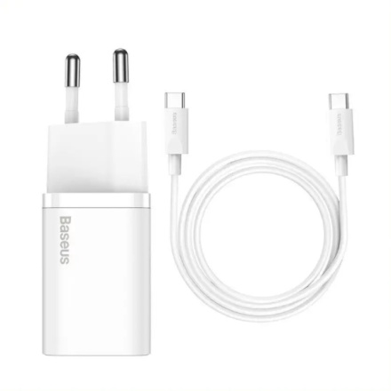 Baseus  Super Si Quick Nabíječka USB-C 25W + Datový Kabel USB-C  to USB-C 1m White, TZCCSUP-L02