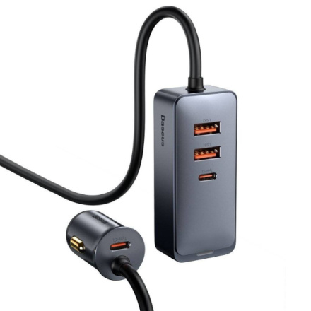 Baseus  Rychlá Nabíječka do Auta s Prodlužovacím Kabelem 120W 2x USB + 2x USB-C Gray, CCBT-A0G