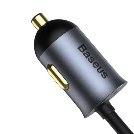 Baseus  Rychlá Nabíječka do Auta s Prodlužovacím Kabelem 120W 2x USB + 2x USB-C Gray, CCBT-A0G