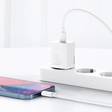 Baseus  Super Si Quick Nabíječka USB-C 20W + Simple Wisdom Data Kabel USB-C to iP 1m White, TZCCSUP-B02