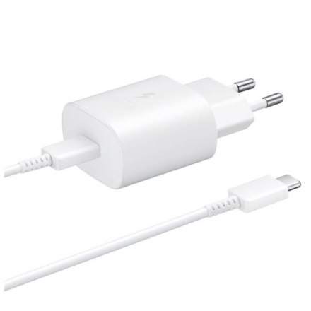 EP-TA800EWE + EP-DA705BWE Samsung 25W Cestovní nabíječka + USB-C/USB-C Datový Kabel White (OOB Bulk), 57983113661