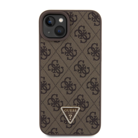 Guess PU 4G Strass Triangle Metal Logo Zadní Kryt pro iPhone 15 Plus Brown (Pošk. Balení), GUHCP15M