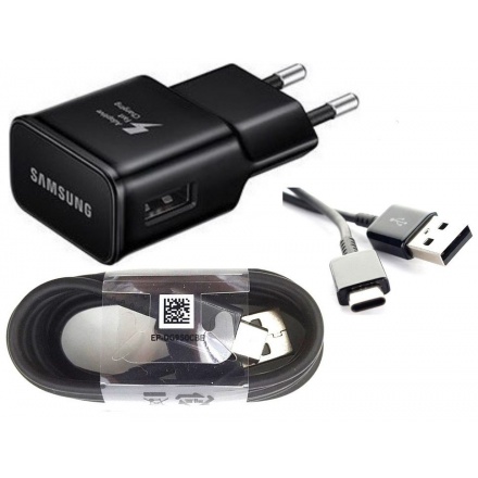 EP-TA20EBE + EP-DG950CBE Samsung 15W Cestovní nabíječka + USB-C Datový Kabel Black, EP-TA20EBECGWW - originální