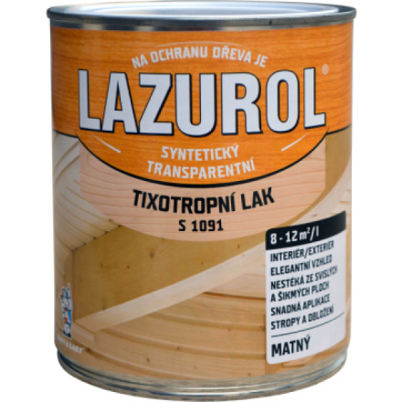 LAZUROL tixotropní nestékající lak na kov a dřevo S1091, bezbarvý mat, 750 ml