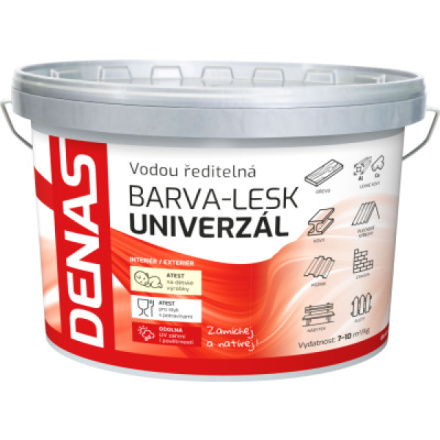 DENAS UNIVERZÁL-LESK vrchní barva na dřevo, kov a beton, 0100 bílá, 5 kg