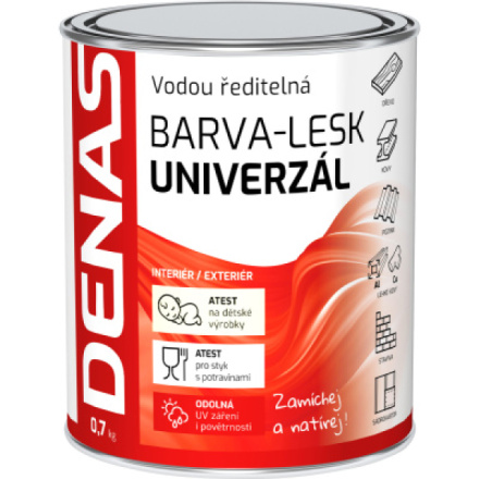 DENAS UNIVERZÁL-LESK vrchní barva na dřevo, kov a beton, 0230 středně hnědá, 700 g