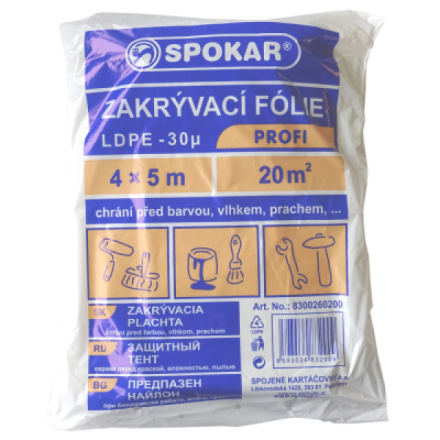 Spokar zakrývací folie na malování, 30 µ, 20 m², 4 × 5 m, 569865