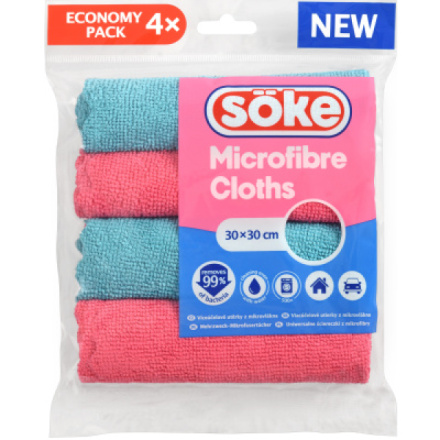 Spontex Söke Mikrofibre Cloths víceúčelové utěrky z mikrovlákna 30 × 30 cm, 4 ks