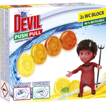 Dr. Devil WC Push Pull Gel Lemon Fresh WC blok bez košíku, 2 × 20 g