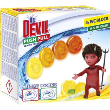 Dr. Devil WC Push Pull Gel Lemon Fresh WC blok bez košíku, 4 × 20 g