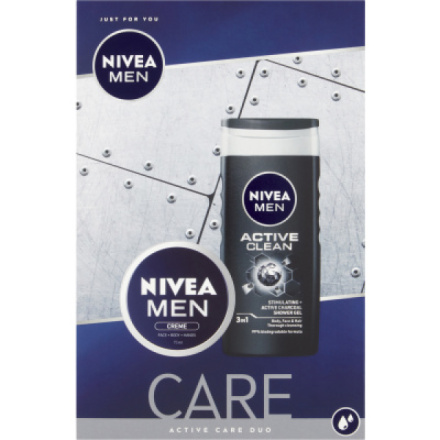 Nivea Men Care Active Clean sprchový gel 250 ml + Men krém 75 ml dárková sada