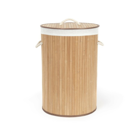 Koš na prádlo Compactor bambusový s víkem Bamboo - kulatý, přírodní, 40 x v.60 cm, RAN5213
