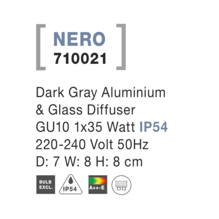 Svítidlo Nova Luce NERO R WALL GREY nástěnné, IP 54, GU10, 710021