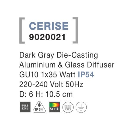 Svítidlo Nova Luce CERISE R TOP GREY stropní, IP 54, GU10, 9020021