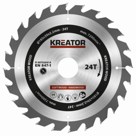 Pilový kotouč Kreator KRT020414 na dřevo 185mm, 24T, KRT020414