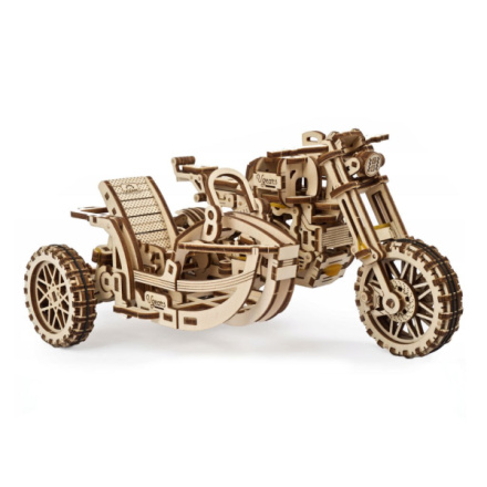 Hračka Ugears 3D dřevěné mechanické puzzle UGR-10 Motorka (scrambler) s vozíkem 380ks, UG70078